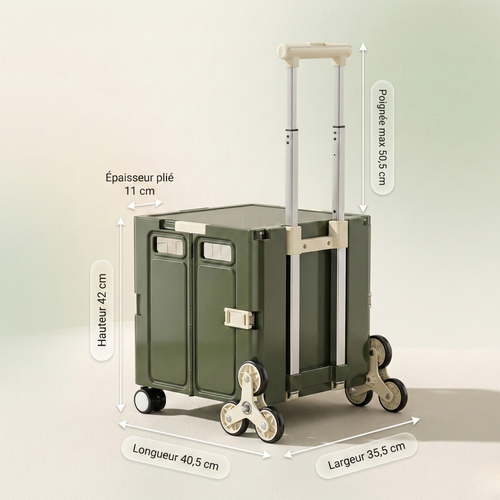 Chariot de courses design pliable XL vert – Vitre transparente & roues escalier