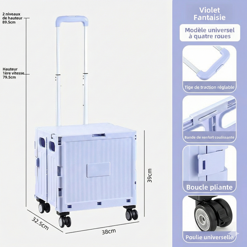 Chariot de courses pliable multifonction Violet