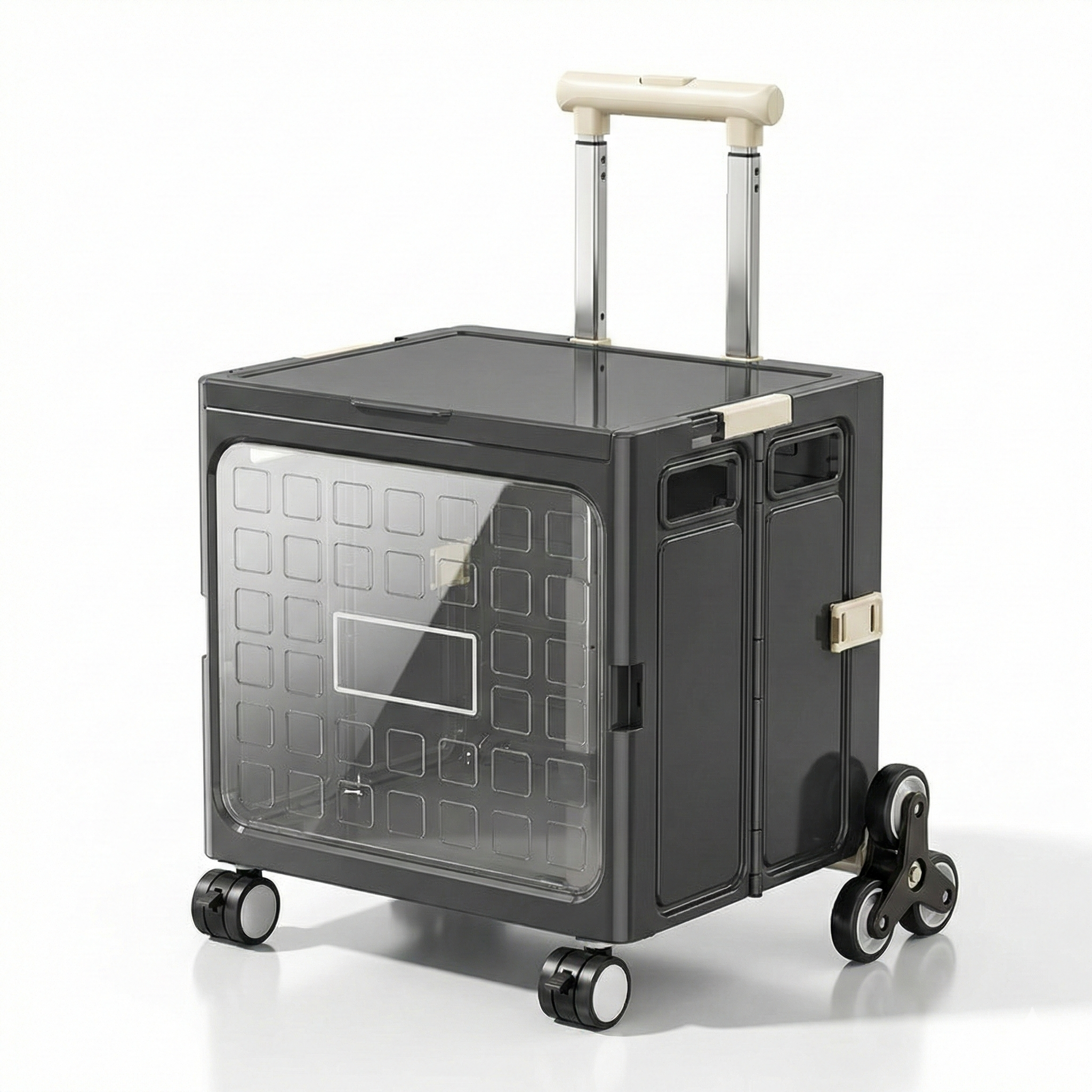 Chariot de courses design pliable XL gris – Vitre transparente & roues escalier