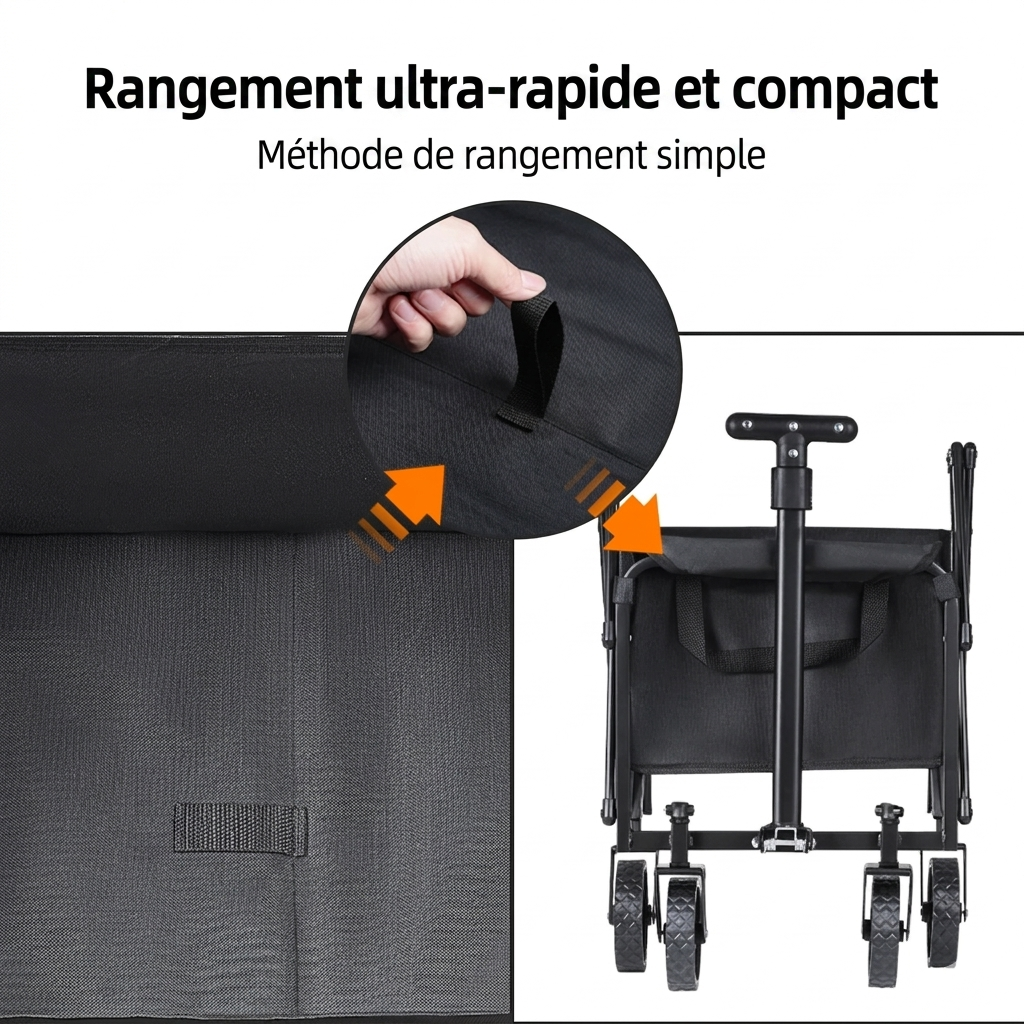 Chariot pliable multifonction – Courses, plage, camping et pique-nique | Pliable & portable, grande capacité