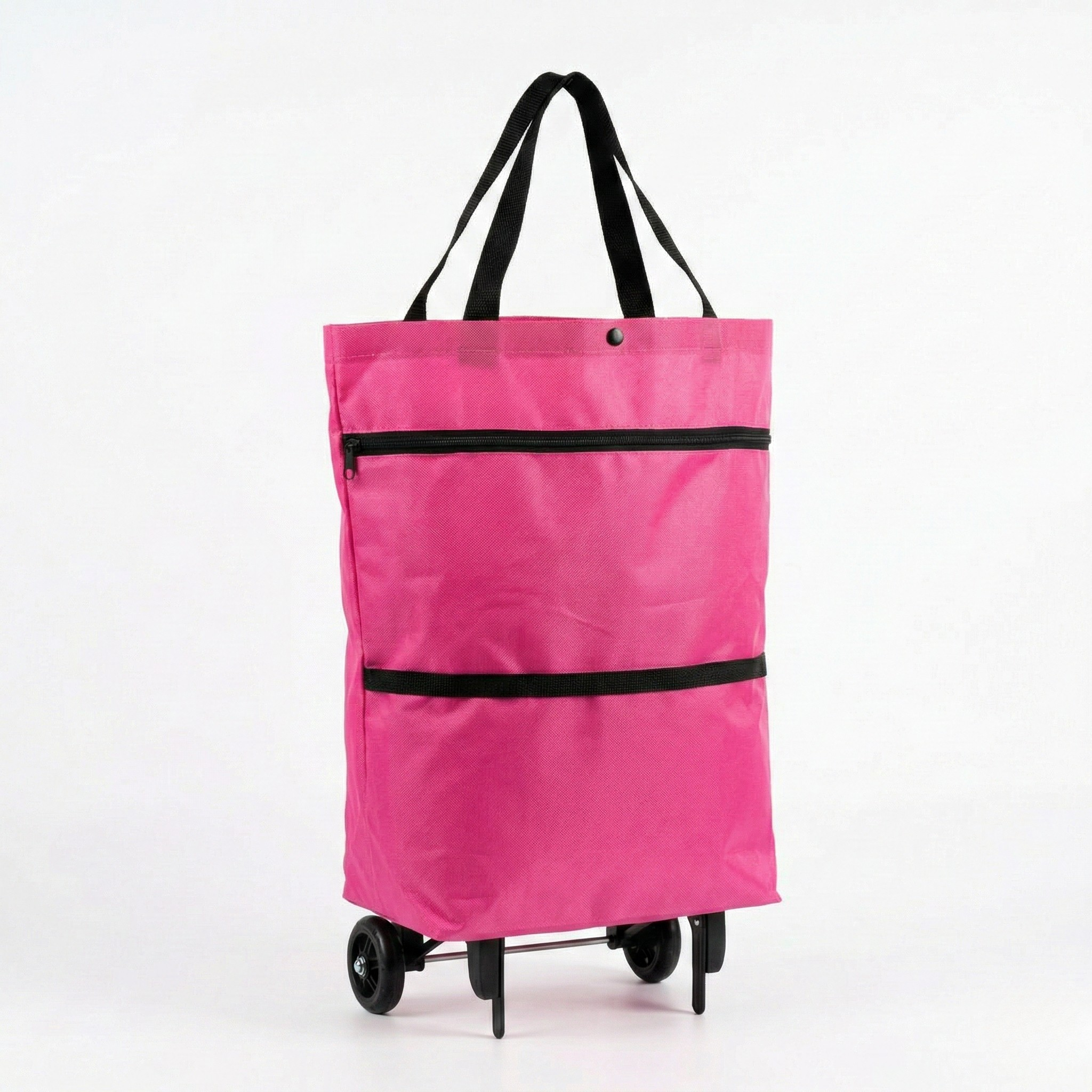 Chariot de courses sac à roulettes rose pliable