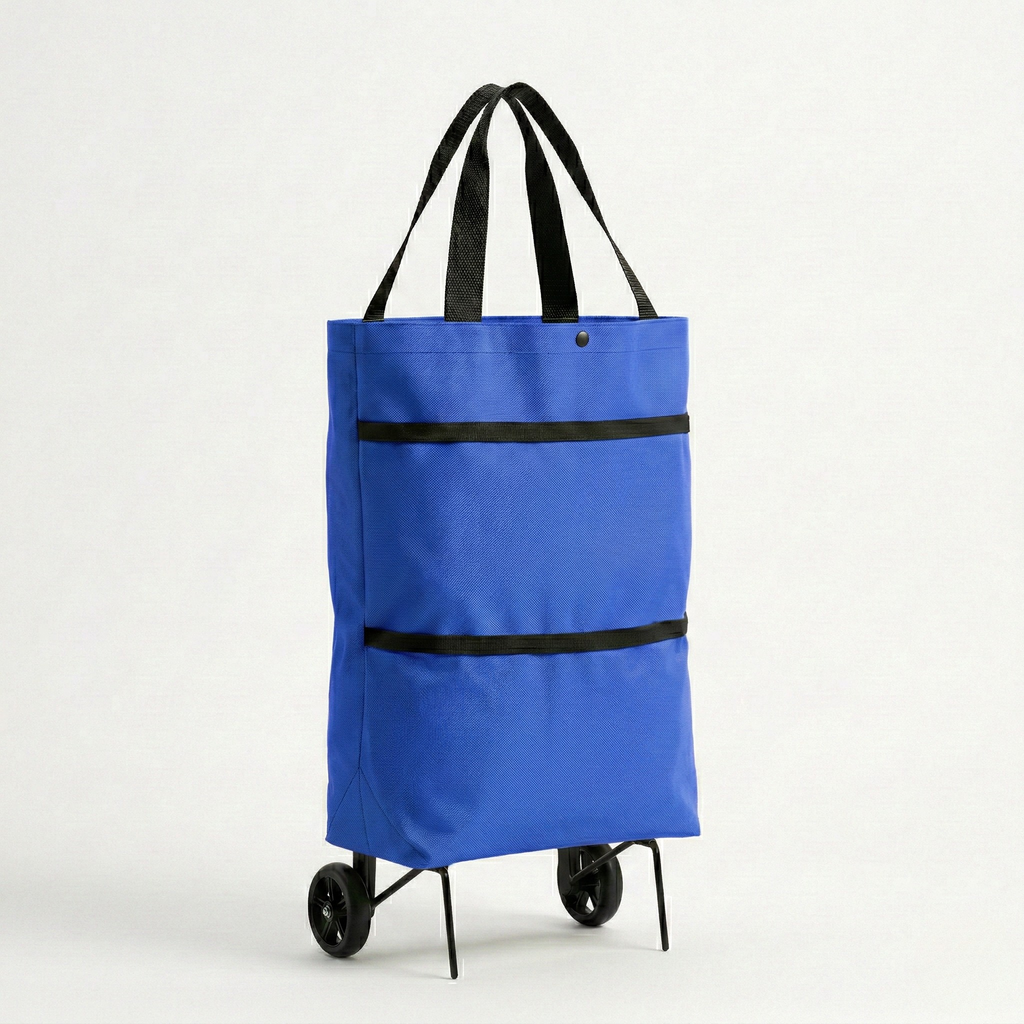 Chariot de courses sac à roulettes bleu pliable