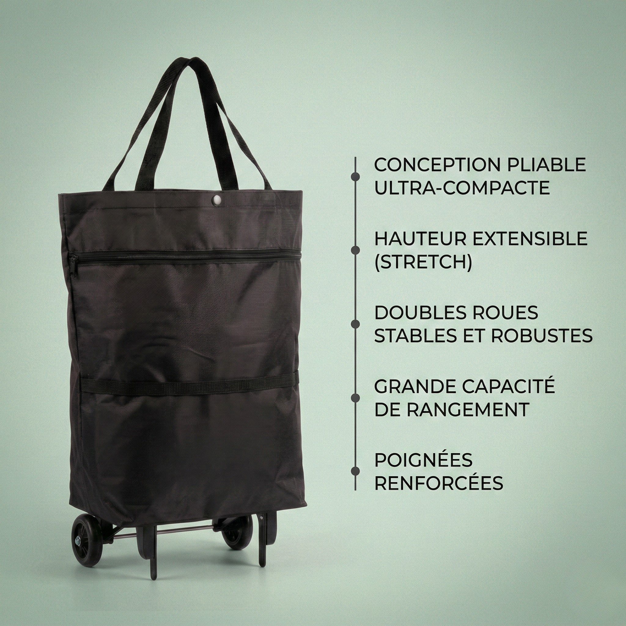 Chariot de courses sac à roulettes noir