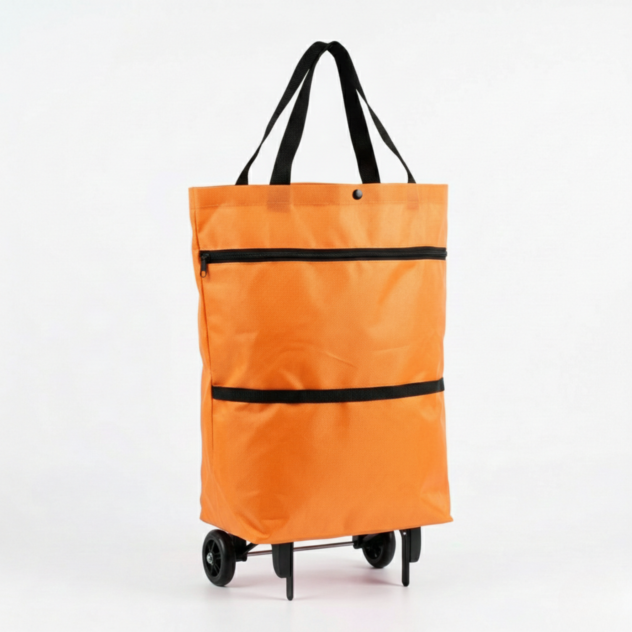 Chariot de courses sac à roulettes orange pliable